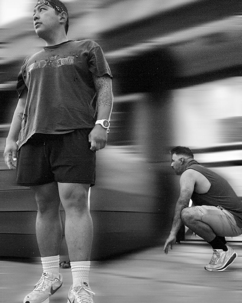 Josh and a fellow dad warming up before a run